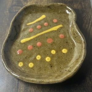 Handmade Hand-Painted Pottery Bowl Trinket Dish Irregular Shape 6x5